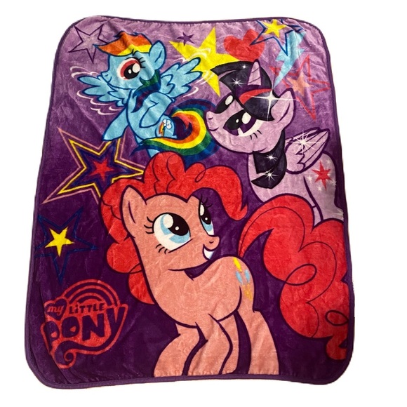 My Little Pony Fleece Blanket Pinkie Pie Rainbow Dash Twilight Sparkle Purple - Picture 1 of 8